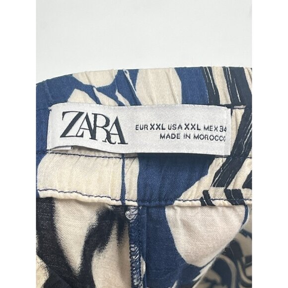 Zara Blue Pull On Pants Wide Leg Tropical Resort Sz XXL - Picture 5 of 5